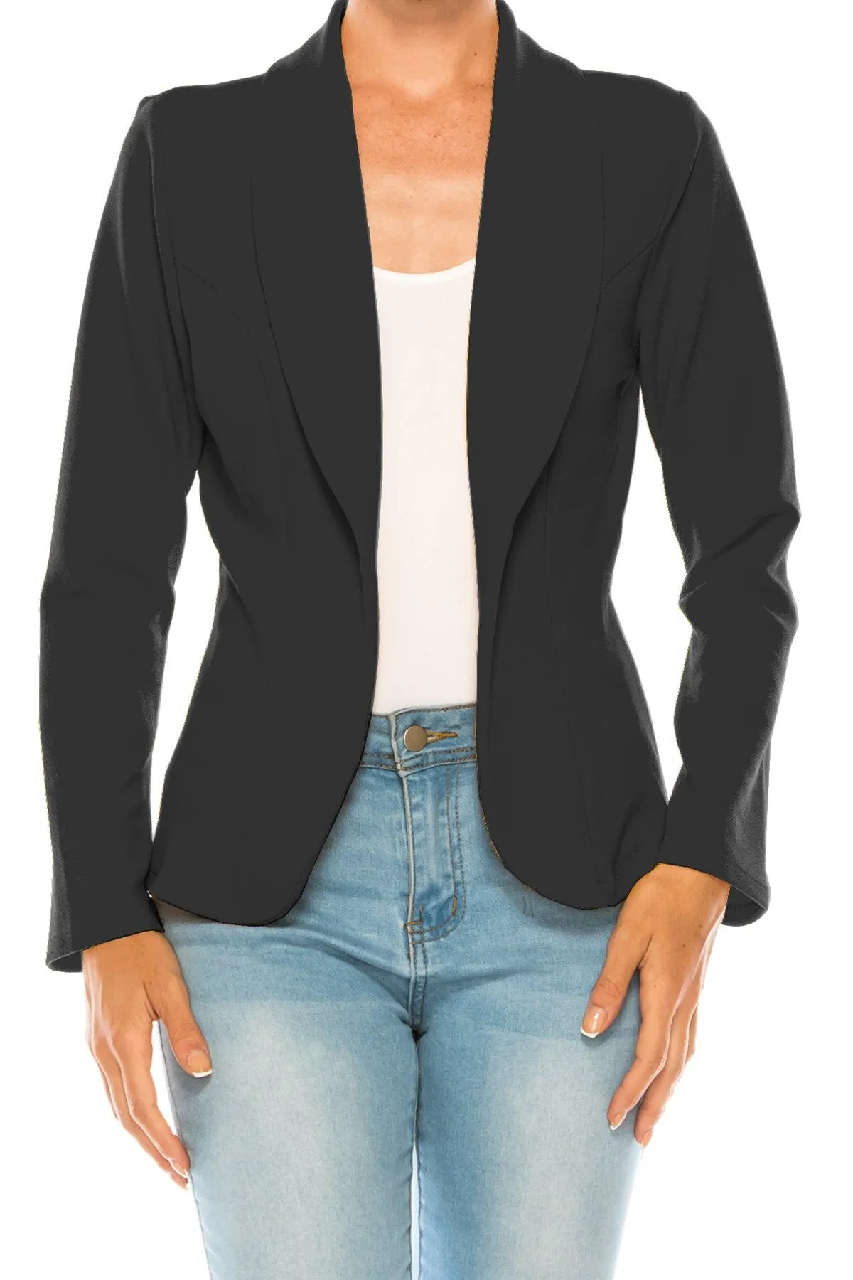 Women's Casual Solid Office Work Long Sleeve Fitted Open Front Blazer Jacket. Pack  of 2