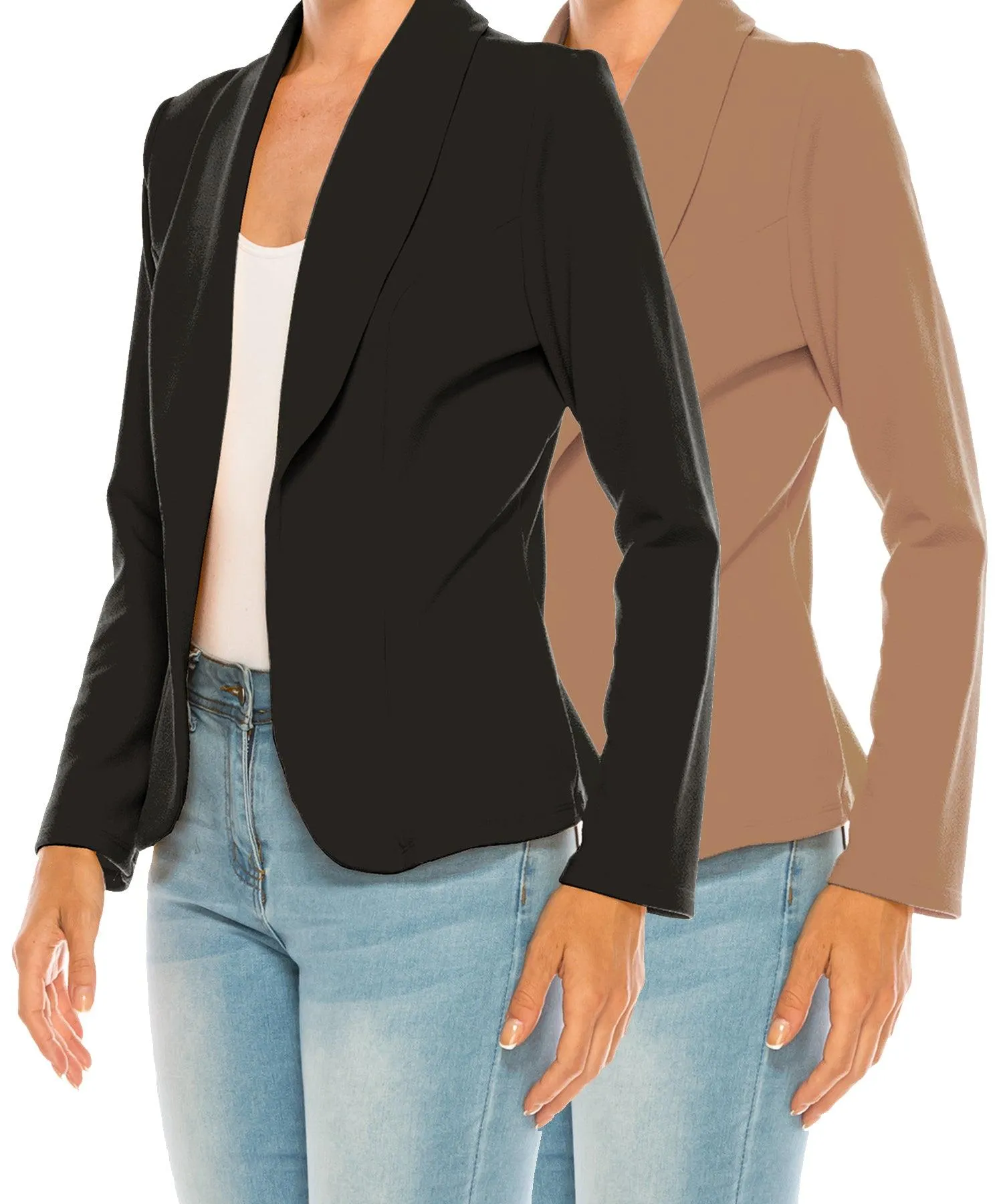 Women's Casual Solid Office Work Long Sleeve Fitted Open Front Blazer Jacket. Pack  of 2