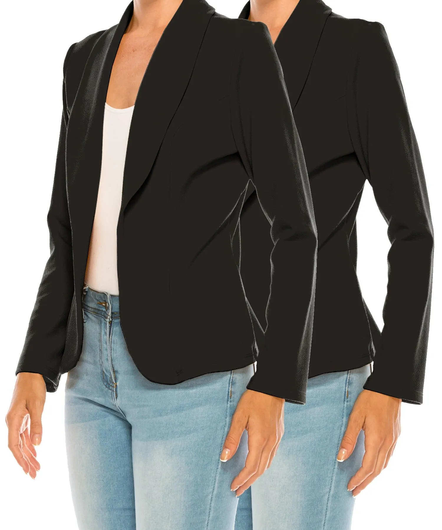 Women's Casual Solid Office Work Long Sleeve Fitted Open Front Blazer Jacket. Pack  of 2