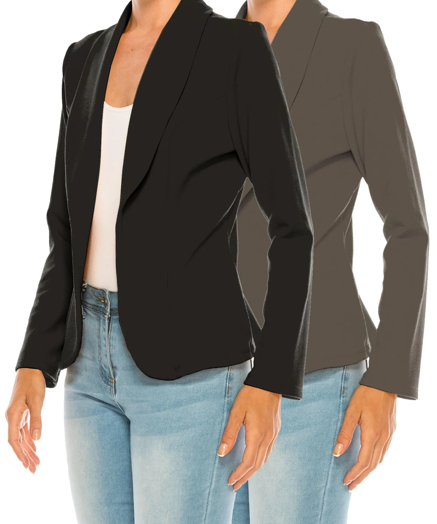 Women's Casual Solid Office Work Long Sleeve Fitted Open Front Blazer Jacket. Pack  of 2