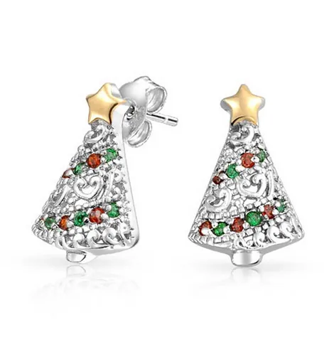 Women's Fashion Christmas Tree CZ Stud Earring