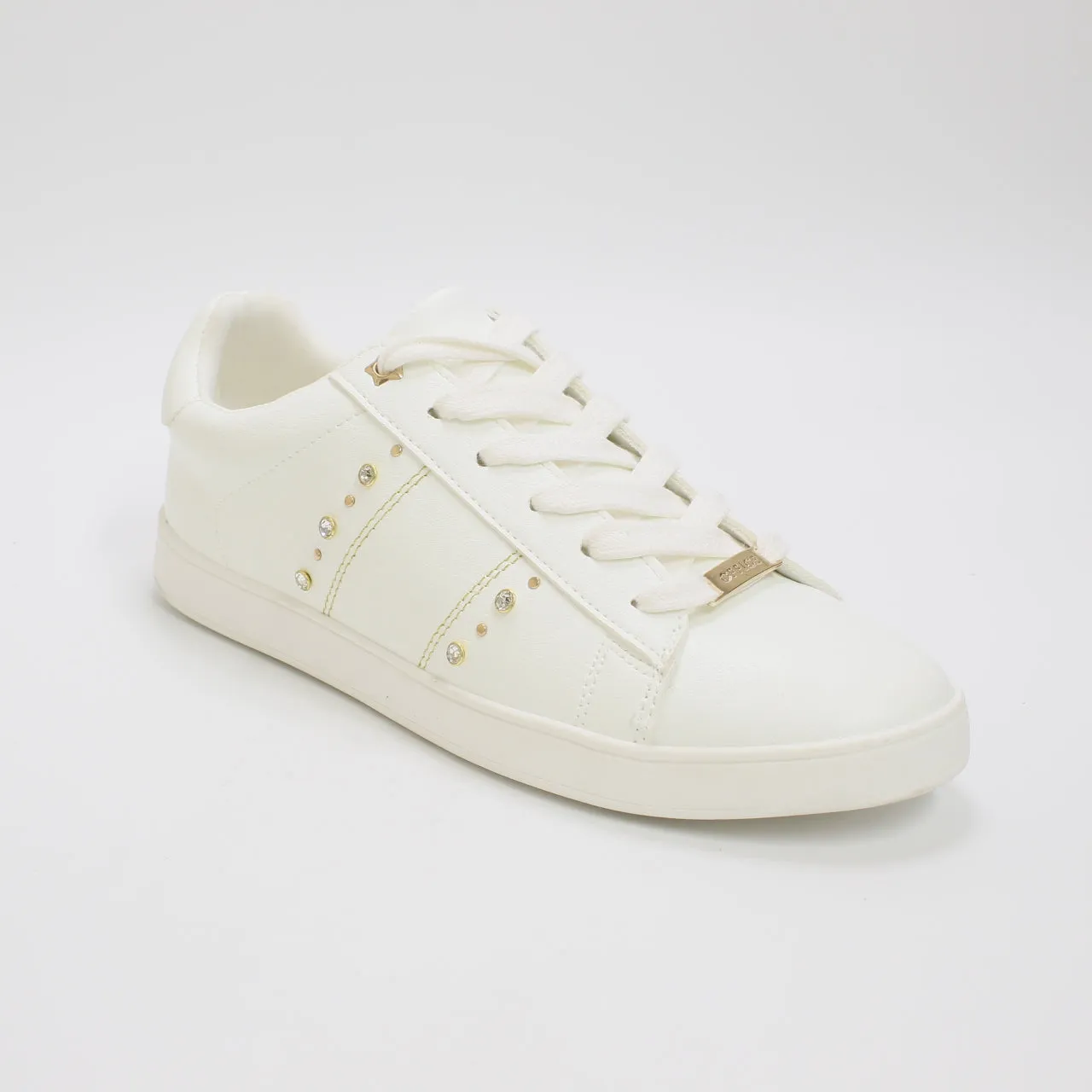 Womens Office Florrie Lace Up Diamante Trainers White Embeliished