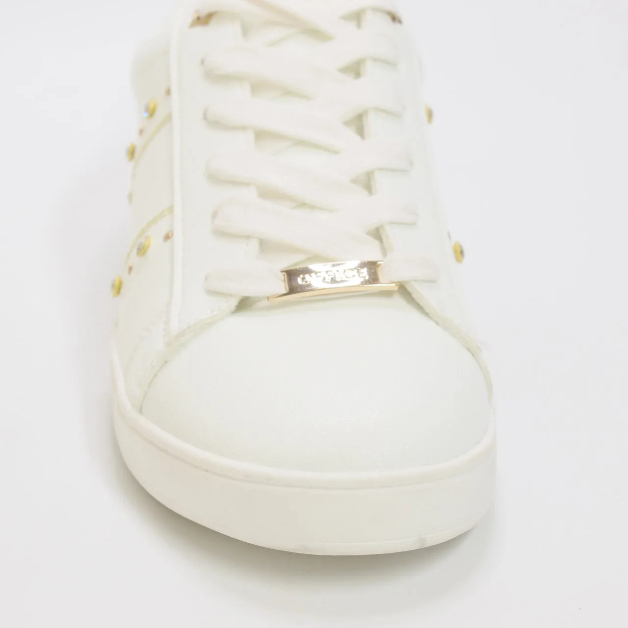 Womens Office Florrie Lace Up Diamante Trainers White Embeliished