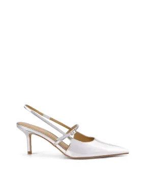 York Slingback Heel - Silver Metallic Leather